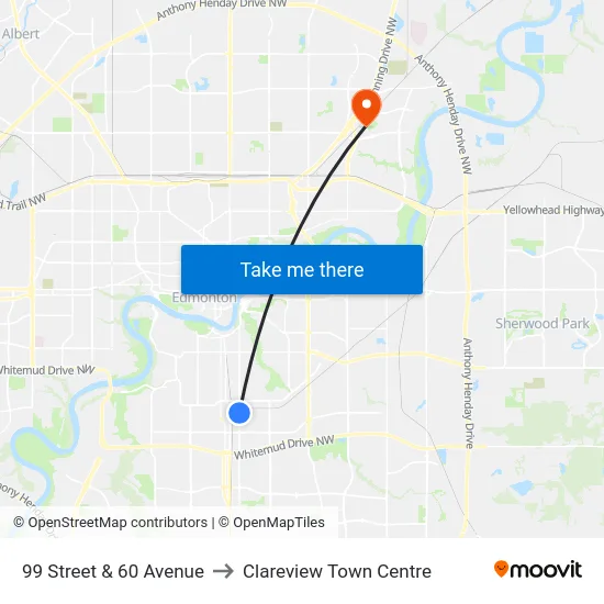 99 Street & 60 Avenue to Clareview Town Centre map