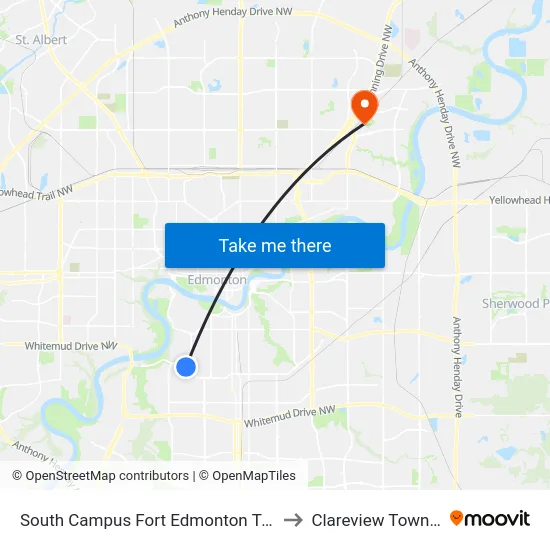 South Campus Fort Edmonton Transit Centre to Clareview Town Centre map