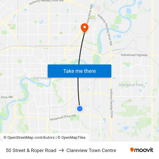 50 Street & Roper Road to Clareview Town Centre map