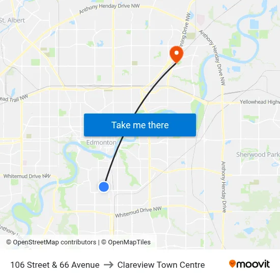 106 Street & 66 Avenue to Clareview Town Centre map