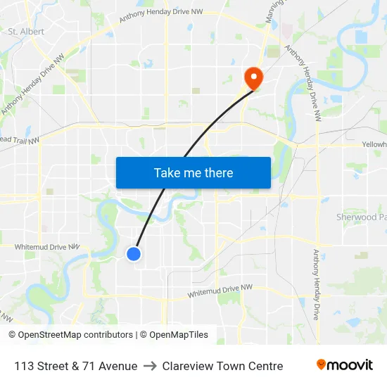 113 Street & 71 Avenue to Clareview Town Centre map
