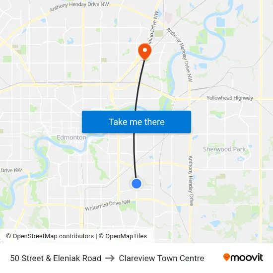 50 Street & Eleniak Road to Clareview Town Centre map