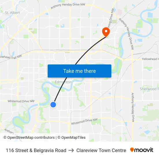 116 Street & Belgravia Road to Clareview Town Centre map