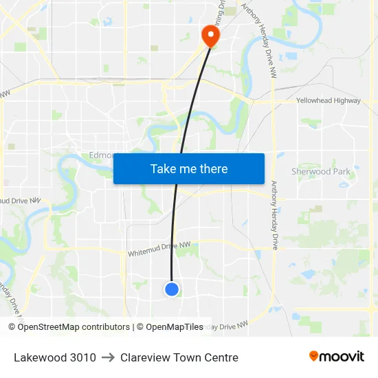 Lakewood 3010 to Clareview Town Centre map