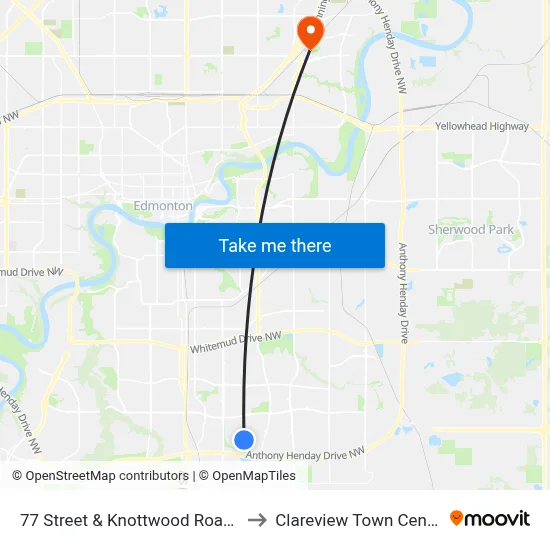 77 Street & Knottwood Road S to Clareview Town Centre map
