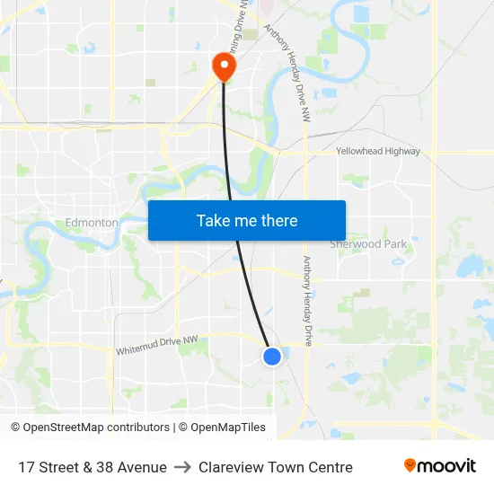 17 Street & 38 Avenue to Clareview Town Centre map