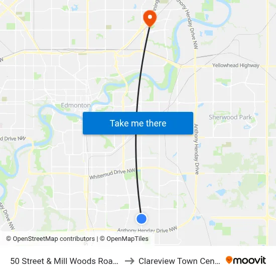 50 Street & Mill Woods Road S to Clareview Town Centre map