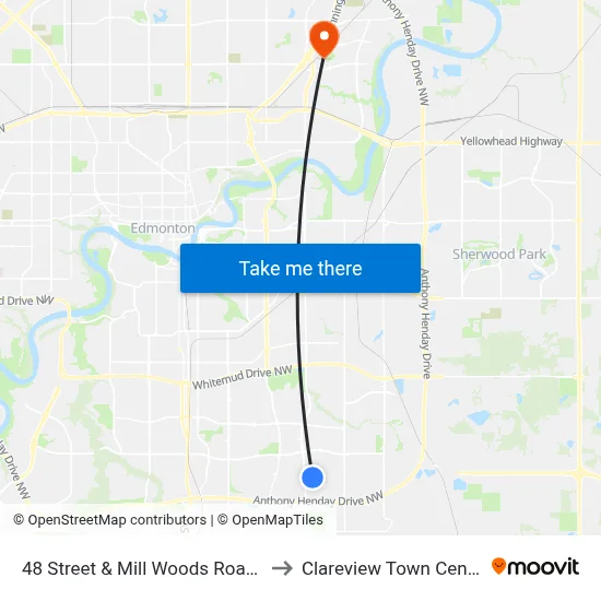 48 Street & Mill Woods Road S to Clareview Town Centre map