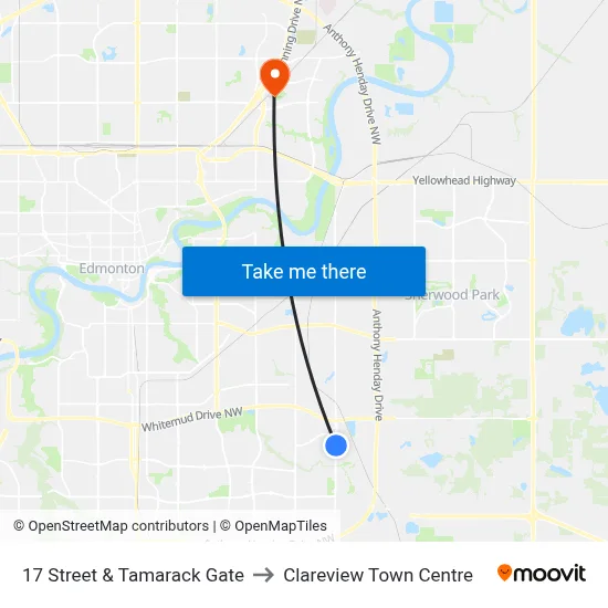 17 Street & Tamarack Gate to Clareview Town Centre map