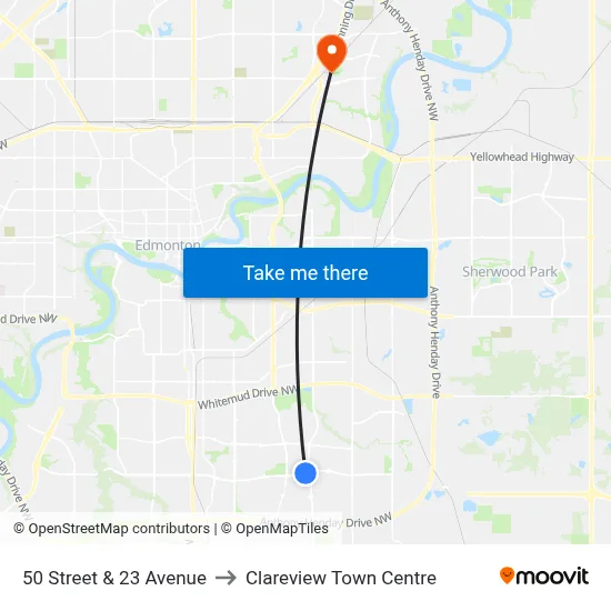 50 Street & 23 Avenue to Clareview Town Centre map
