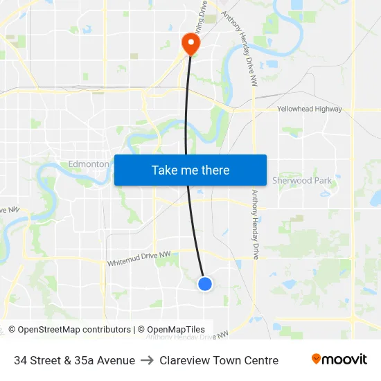 34 Street & 35a Avenue to Clareview Town Centre map