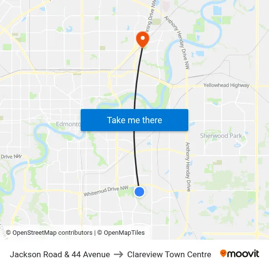 Jackson Road & 44 Avenue to Clareview Town Centre map