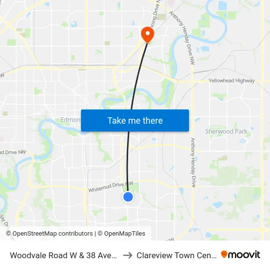 Woodvale Road W & 38 Avenue to Clareview Town Centre map