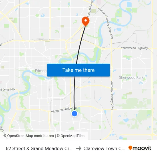 62 Street & Grand Meadow Crescent to Clareview Town Centre map