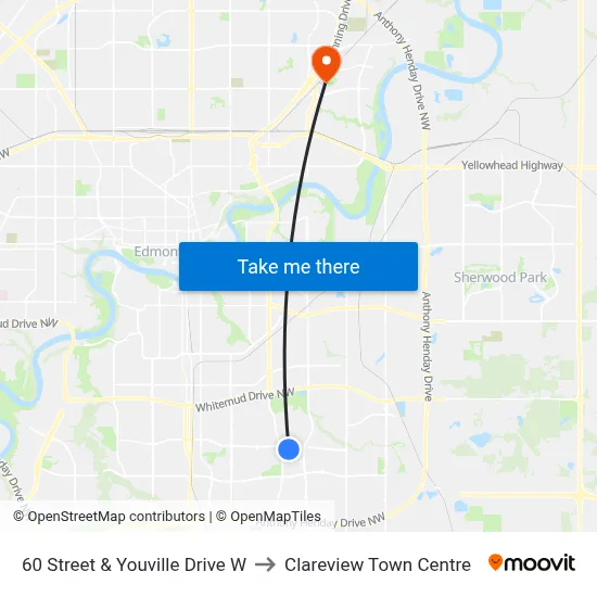 60 Street & Youville Drive W to Clareview Town Centre map