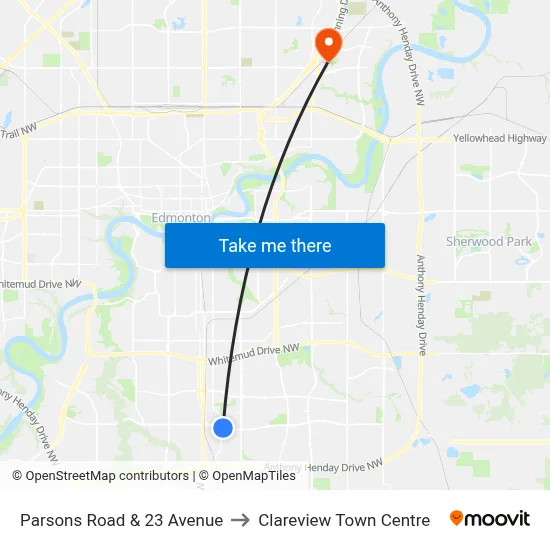 Parsons Road & 23 Avenue to Clareview Town Centre map