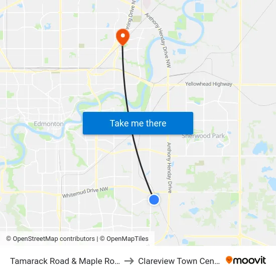 Tamarack Road & Maple Road to Clareview Town Centre map