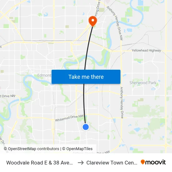 Woodvale Road E & 38 Avenue to Clareview Town Centre map