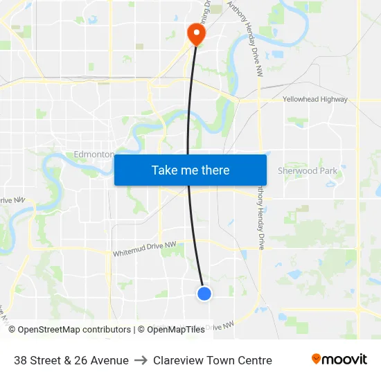 38 Street & 26 Avenue to Clareview Town Centre map