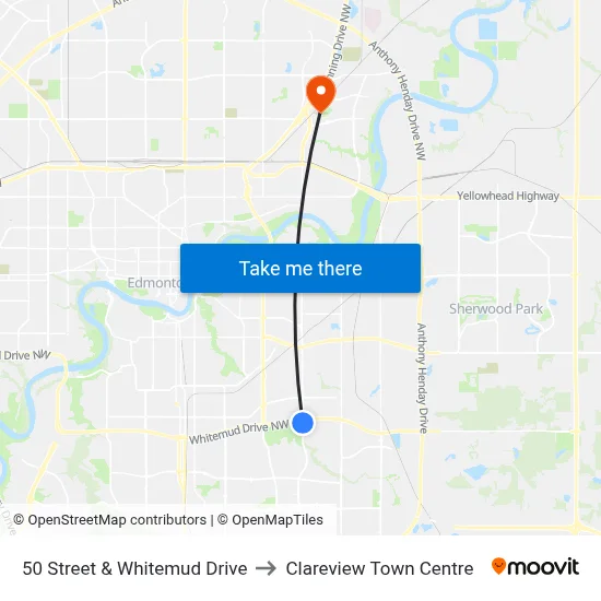 50 Street & Whitemud Drive to Clareview Town Centre map