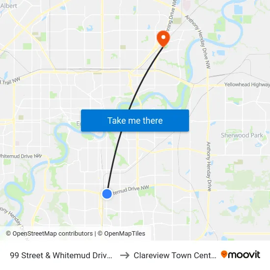 99 Street & Whitemud Drive E to Clareview Town Centre map