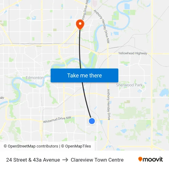 24 Street & 43a Avenue to Clareview Town Centre map