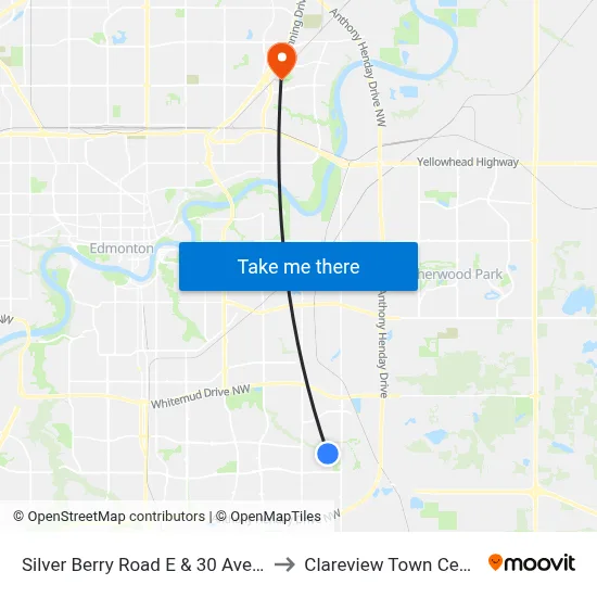 Silver Berry Road E & 30 Avenue to Clareview Town Centre map