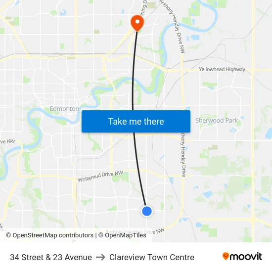 34 Street & 23 Avenue to Clareview Town Centre map