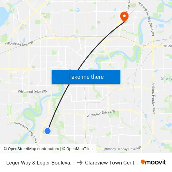 Leger Way & Leger Boulevard to Clareview Town Centre map