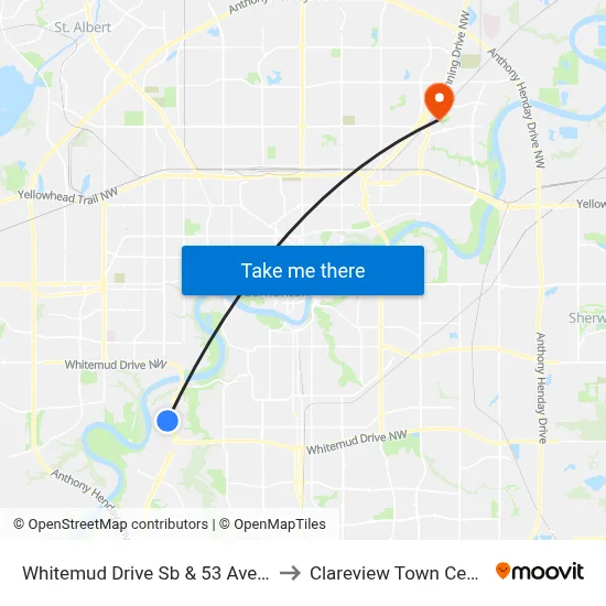 Whitemud Drive Sb & 53 Avenue to Clareview Town Centre map