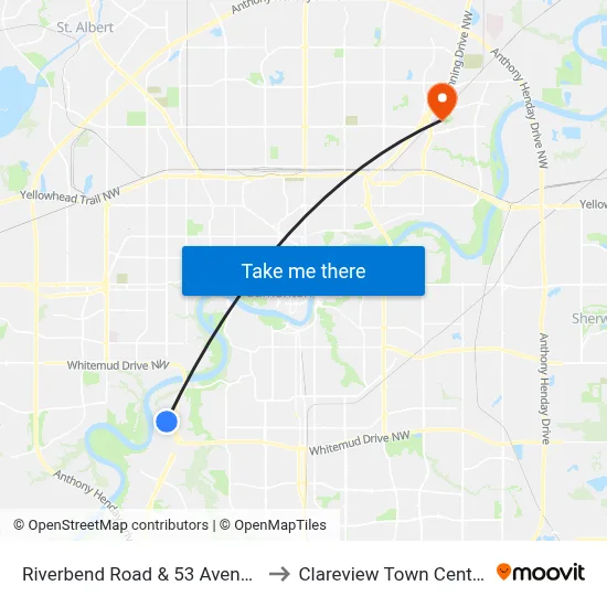 Riverbend Road & 53 Avenue to Clareview Town Centre map