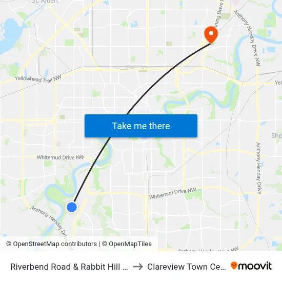 Riverbend Road & Rabbit Hill Road to Clareview Town Centre map