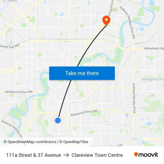 111a Street & 37 Avenue to Clareview Town Centre map