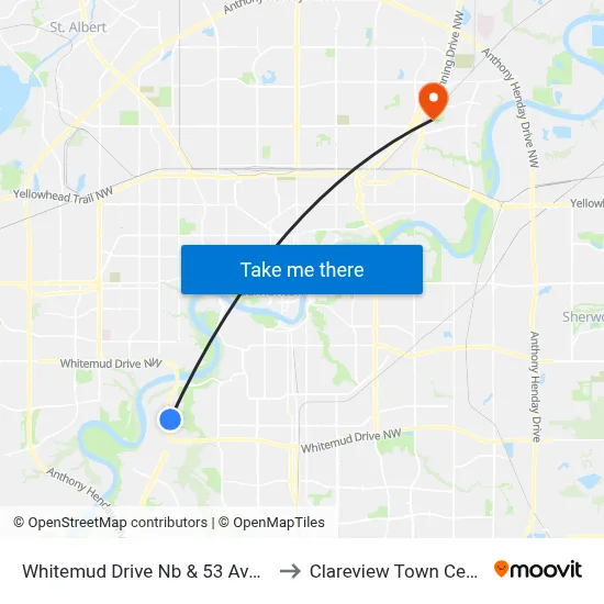 Whitemud Drive Nb & 53 Avenue to Clareview Town Centre map