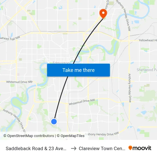 Saddleback Road & 23 Avenue to Clareview Town Centre map