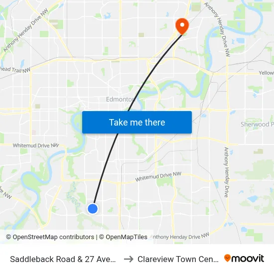 Saddleback Road & 27 Avenue to Clareview Town Centre map