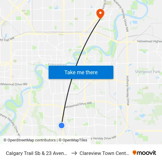 Calgary Trail Sb & 23 Avenue to Clareview Town Centre map
