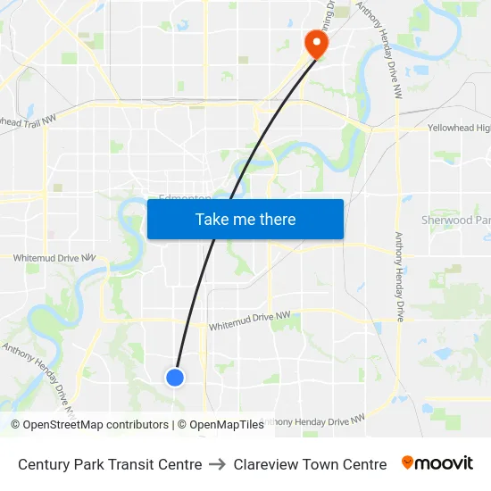 Century Park Transit Centre to Clareview Town Centre map
