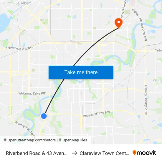 Riverbend Road & 43 Avenue to Clareview Town Centre map