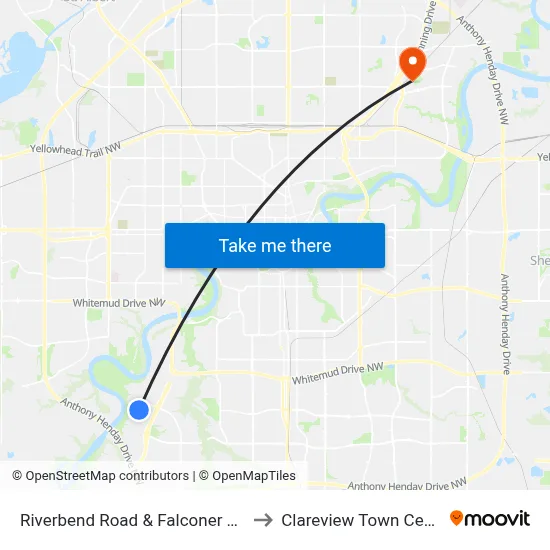 Riverbend Road & Falconer Gate to Clareview Town Centre map