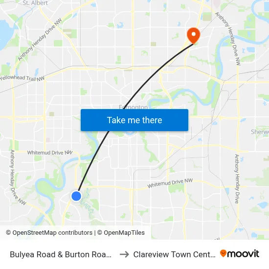 Bulyea Road & Burton Road S to Clareview Town Centre map
