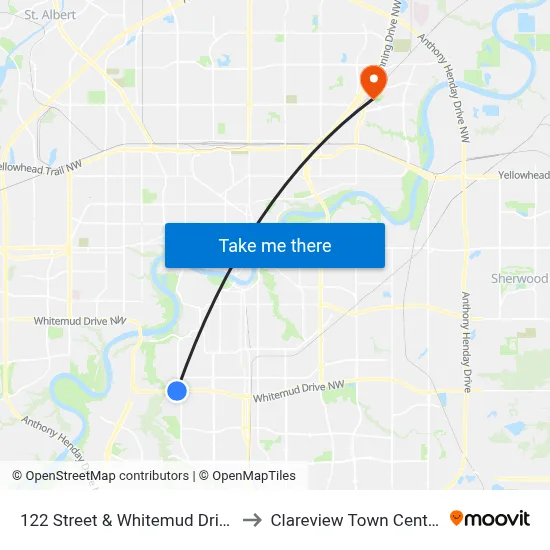 122 Street & Whitemud Drive to Clareview Town Centre map