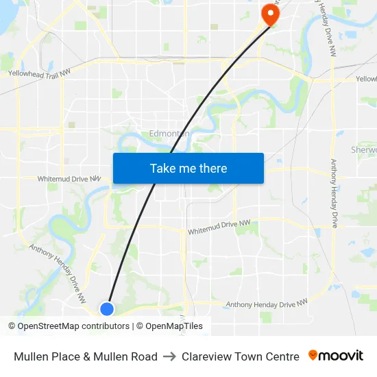 Mullen Place & Mullen Road to Clareview Town Centre map