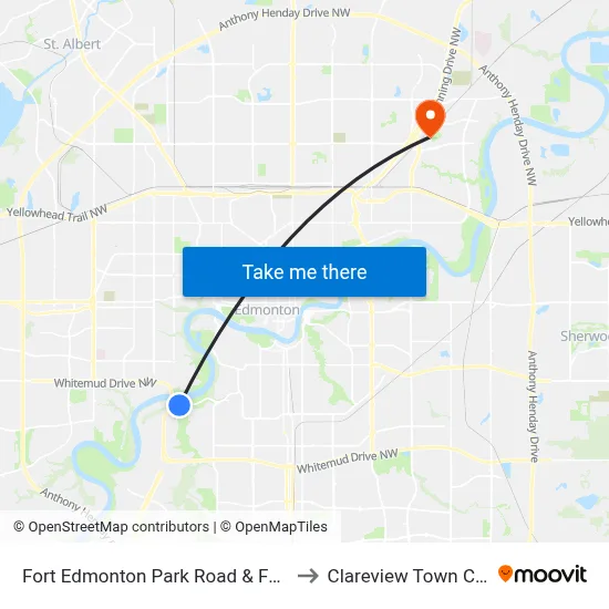 Fort Edmonton Park Road & Fox Drive to Clareview Town Centre map