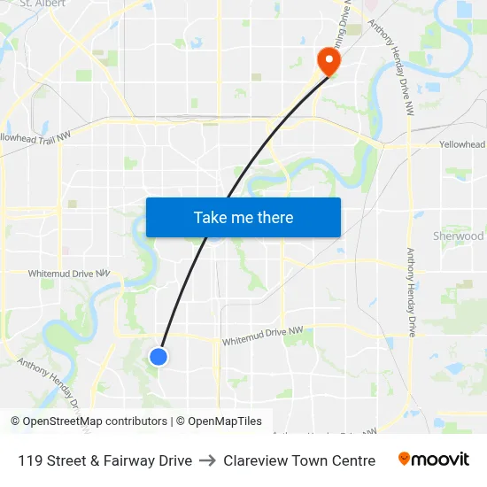119 Street & Fairway Drive to Clareview Town Centre map