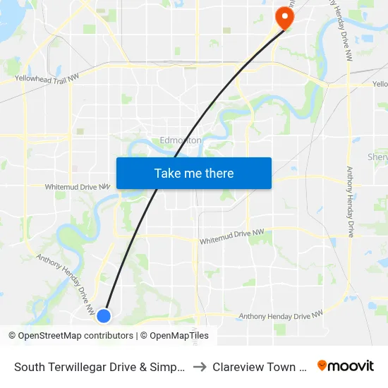 South Terwillegar Drive & Simpson Drive to Clareview Town Centre map