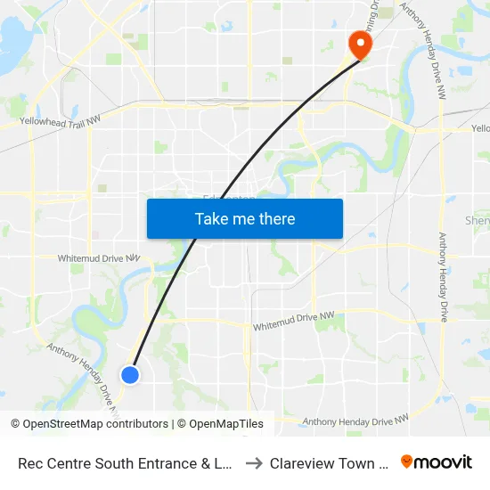 Rec Centre South Entrance & Leger Road to Clareview Town Centre map