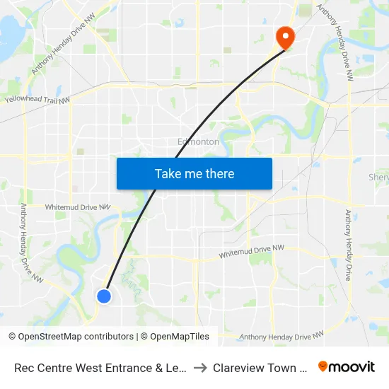 Rec Centre West Entrance & Leger Road to Clareview Town Centre map