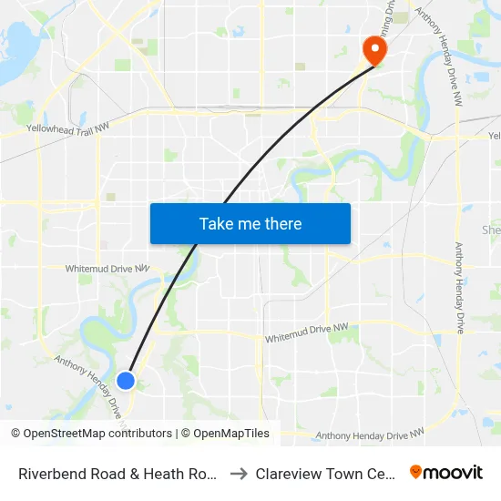 Riverbend Road & Heath Road S to Clareview Town Centre map