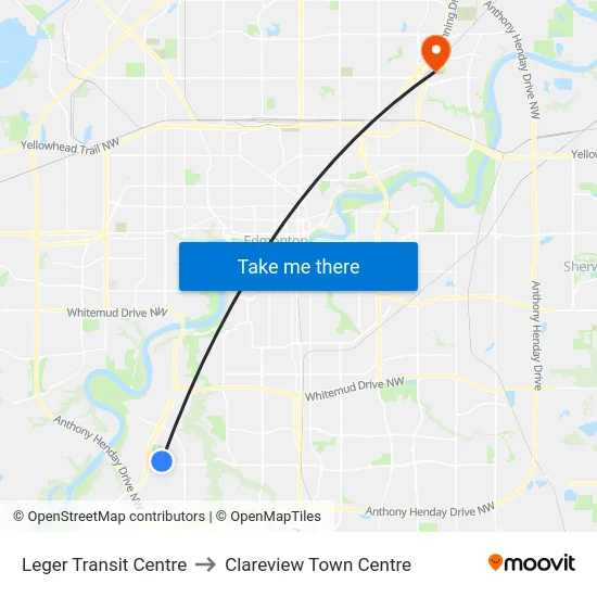 Leger Transit Centre to Clareview Town Centre map